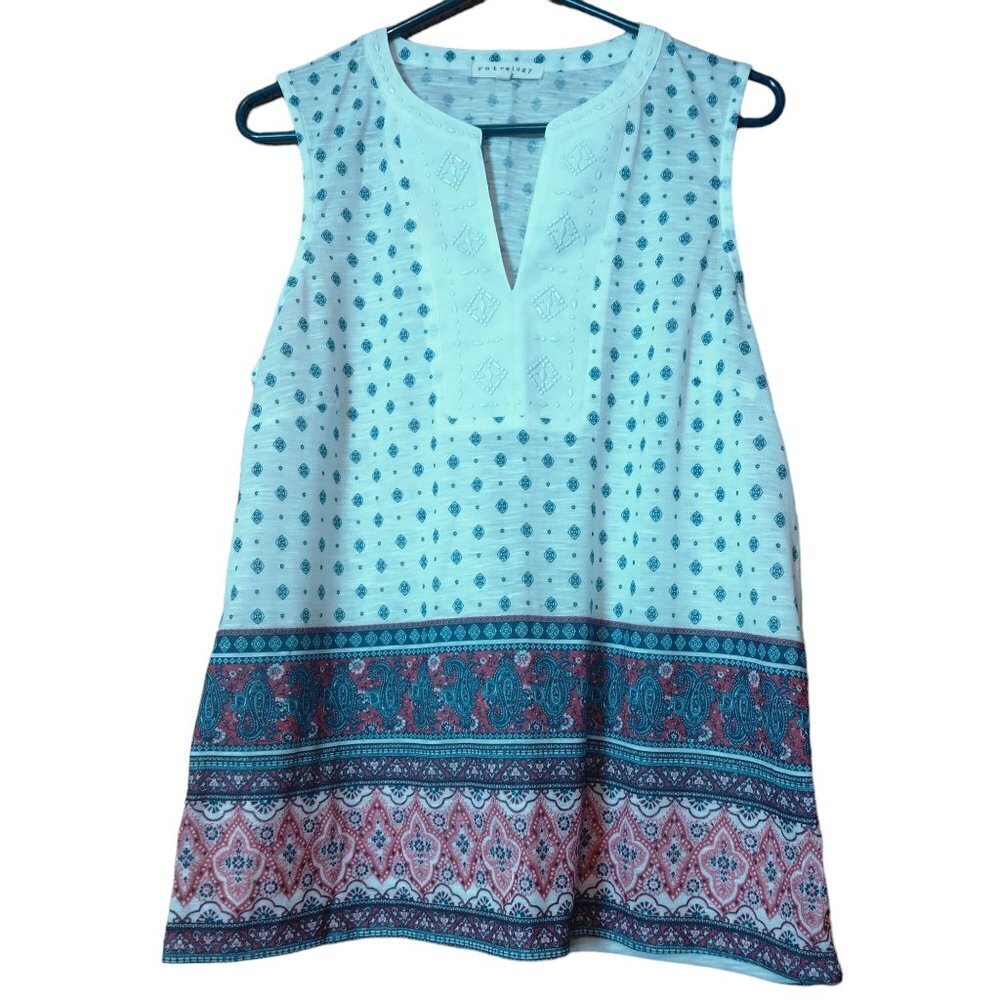 Retrology Size Large Sleeveless Pullover Geometric Print Beaded Blouse
